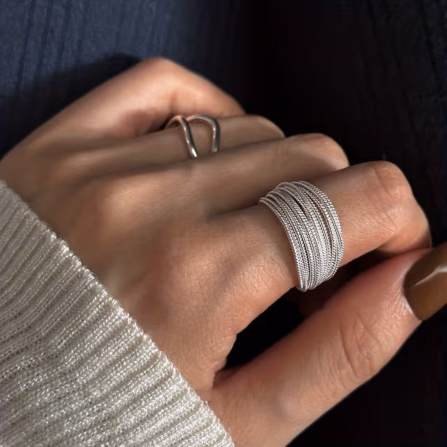 Silver Layered Chain Adjustable Ring